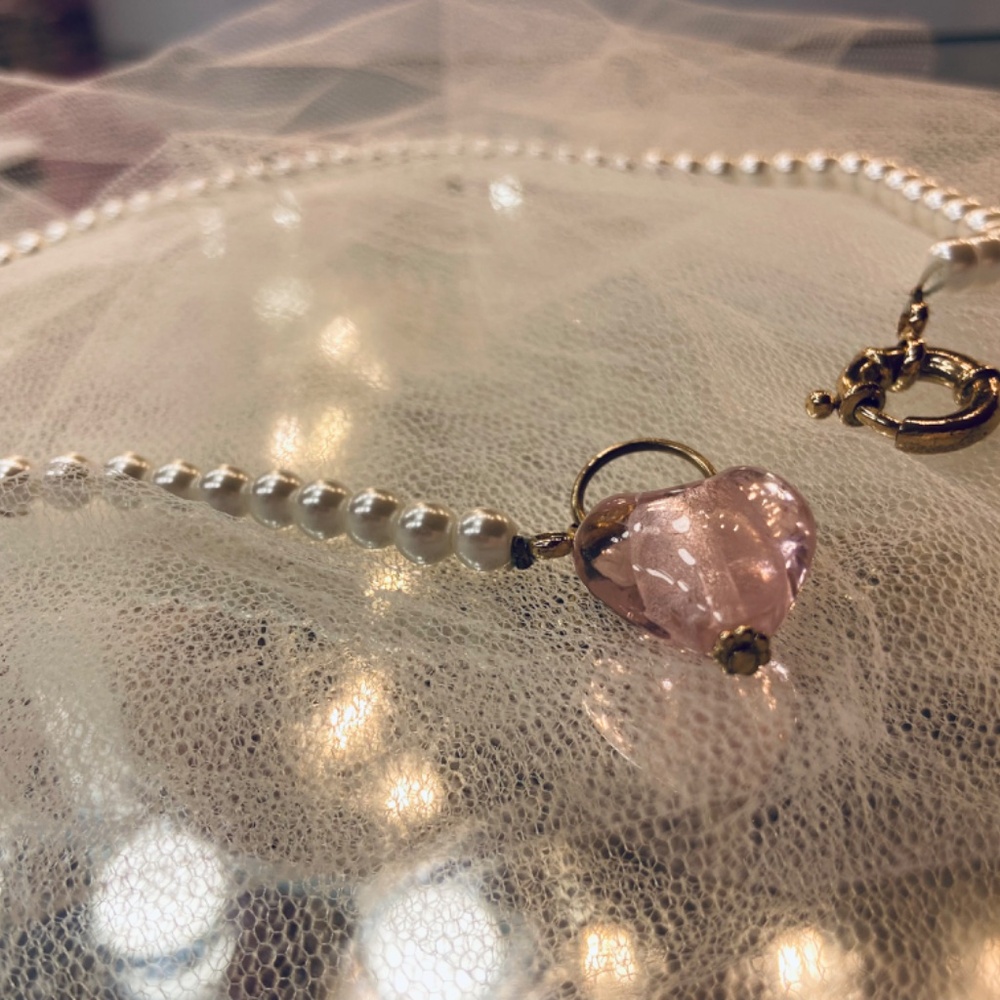 Y2k Style Pearl Choker Pink Crystal Resin Pendant Accesory Women Necklace - Picture 5 of 6